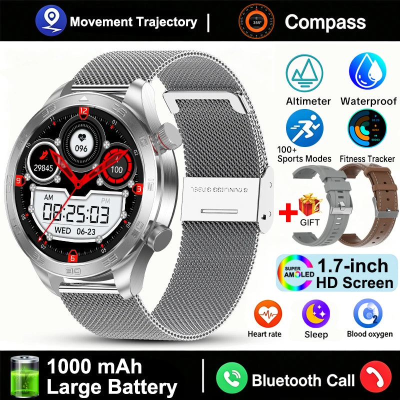 GPS Track Smart Watch AMOLED Screen Always Show Time Sports Fitness Heart Rate IP68 Waterproof Compass Call 2026 New Smartwatch