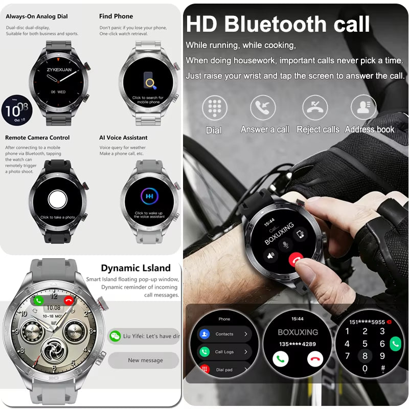 GPS Track Smart Watch AMOLED Screen Always Show Time Sports Fitness Heart Rate IP68 Waterproof Compass Call 2026 New Smartwatch