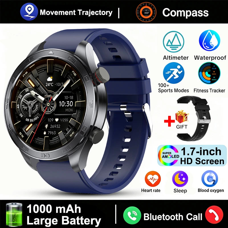 GPS Track Smart Watch AMOLED Screen Always Show Time Sports Fitness Heart Rate IP68 Waterproof Compass Call 2026 New Smartwatch