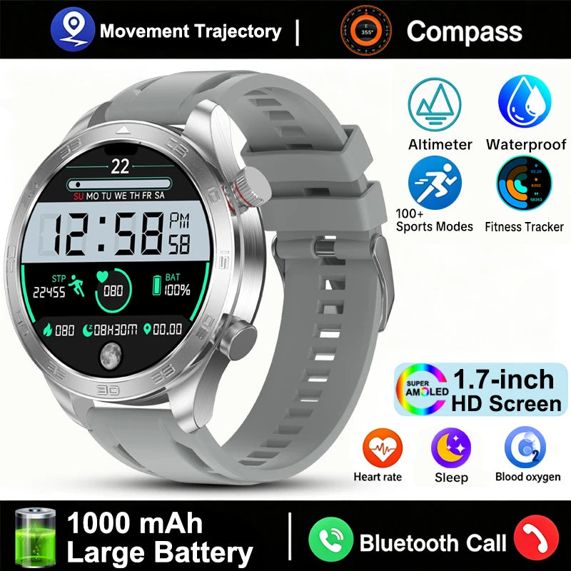 GPS Track Smart Watch AMOLED Screen Always Show Time Sports Fitness Heart Rate IP68 Waterproof Compass Call 2026 New Smartwatch