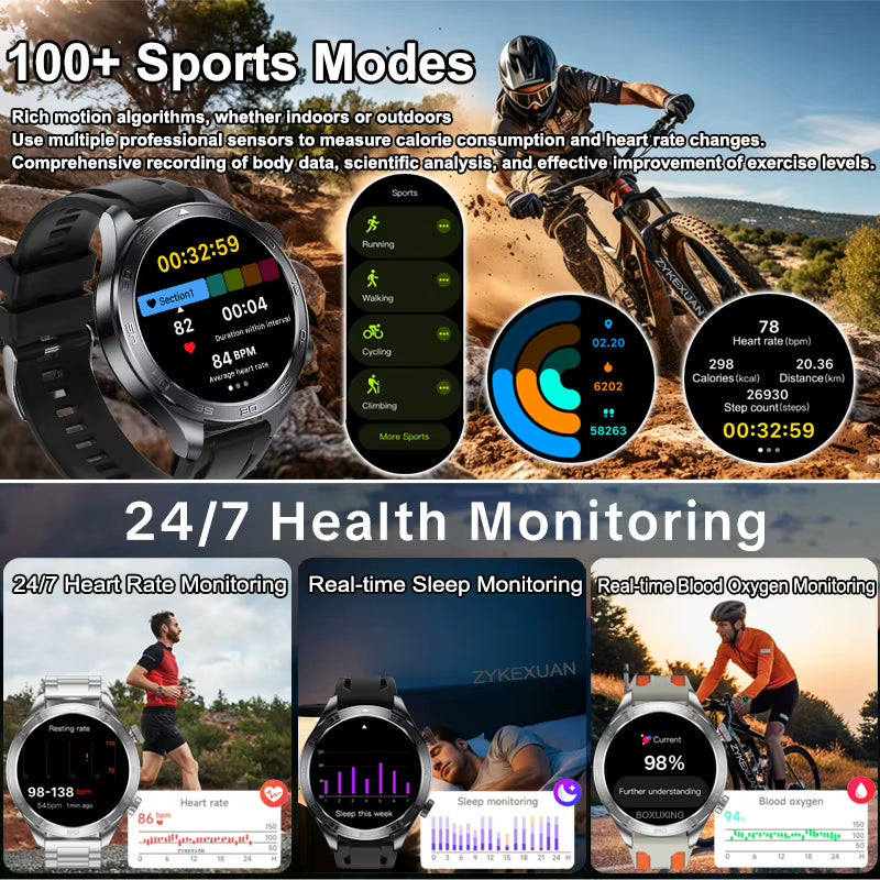 GPS Track Smart Watch AMOLED Screen Always Show Time Sports Fitness Heart Rate IP68 Waterproof Compass Call 2026 New Smartwatch