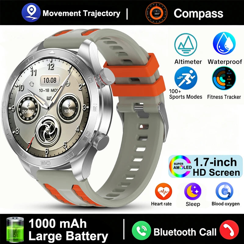 GPS Track Smart Watch AMOLED Screen Always Show Time Sports Fitness Heart Rate IP68 Waterproof Compass Call 2026 New Smartwatch