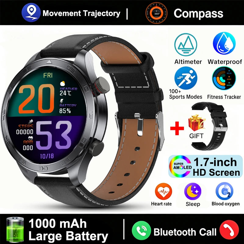 GPS Track Smart Watch AMOLED Screen Always Show Time Sports Fitness Heart Rate IP68 Waterproof Compass Call 2026 New Smartwatch