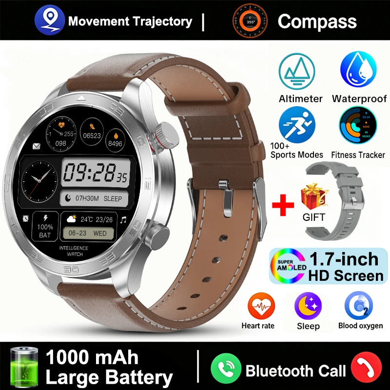 GPS Track Smart Watch AMOLED Screen Always Show Time Sports Fitness Heart Rate IP68 Waterproof Compass Call 2026 New Smartwatch