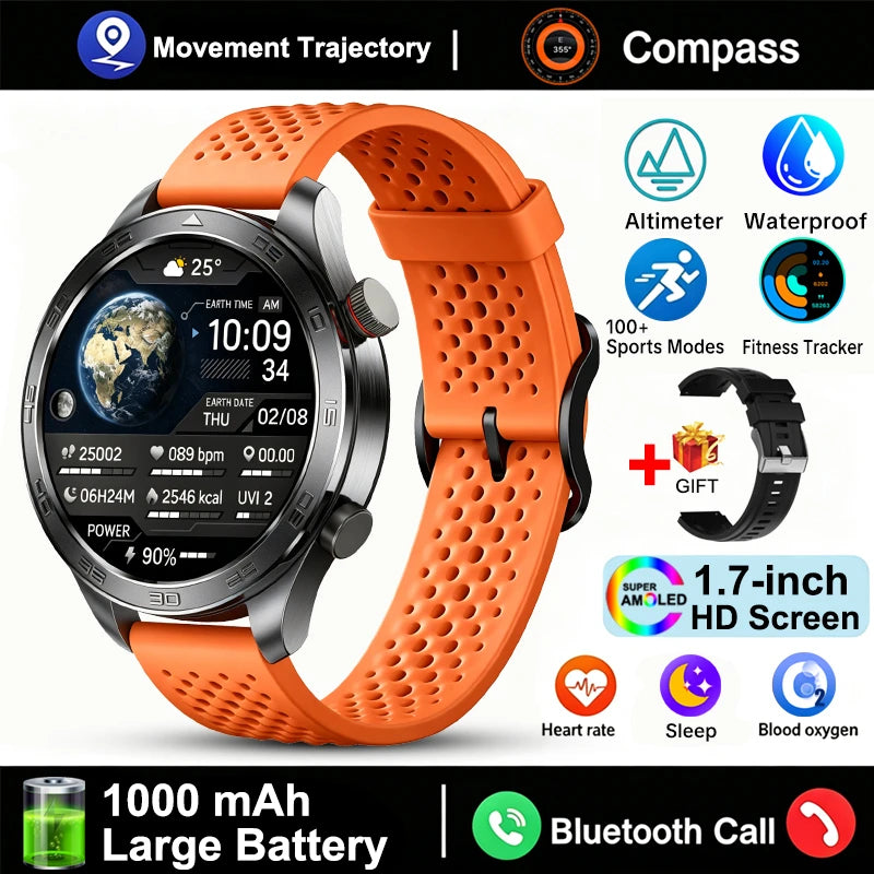 GPS Track Smart Watch AMOLED Screen Always Show Time Sports Fitness Heart Rate IP68 Waterproof Compass Call 2026 New Smartwatch
