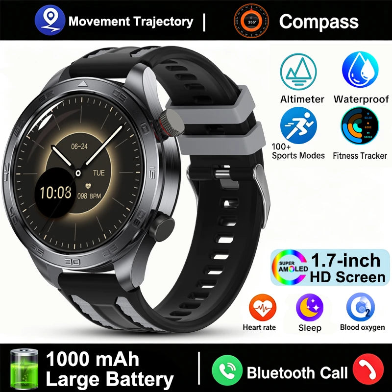 GPS Track Smart Watch AMOLED Screen Always Show Time Sports Fitness Heart Rate IP68 Waterproof Compass Call 2026 New Smartwatch