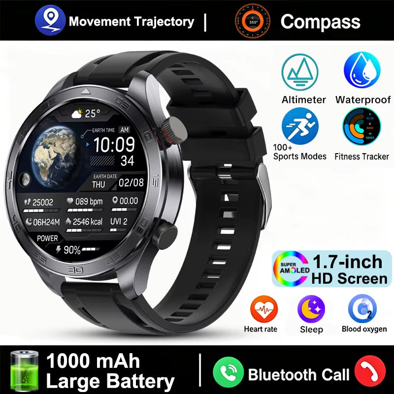 GPS Track Smart Watch AMOLED Screen Always Show Time Sports Fitness Heart Rate IP68 Waterproof Compass Call 2026 New Smartwatch