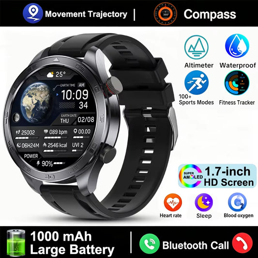 GPS Track Smart Watch AMOLED Screen Always Show Time Sports Fitness Heart Rate IP68 Waterproof Compass Call 2026 New Smartwatch